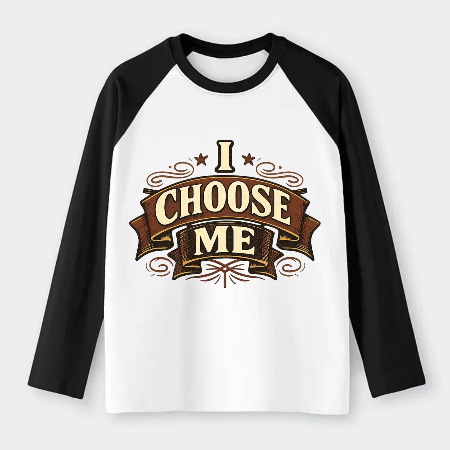 Bold typography design - "I CHOOSE ME" - self-priority, self-selection - Raglan Long Sleeve T-Shirt - Black