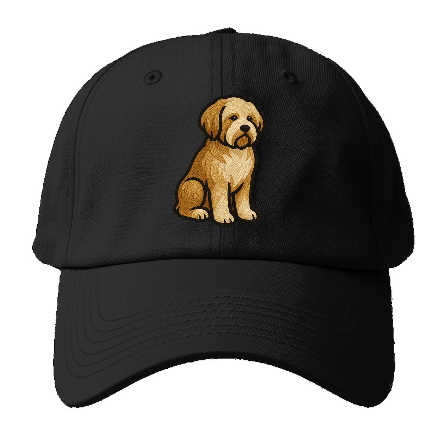 Tibetan Terrier - Gold and white embroidered sitting pose - Baseball Cap For Big Heads - Black