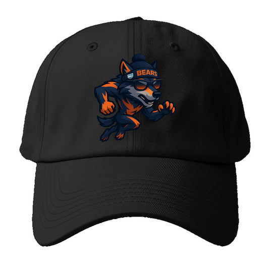 Chicago Wolf wearing Bears beanie with Lake Michigan patch and - Baseball Cap For Big Heads - Black
