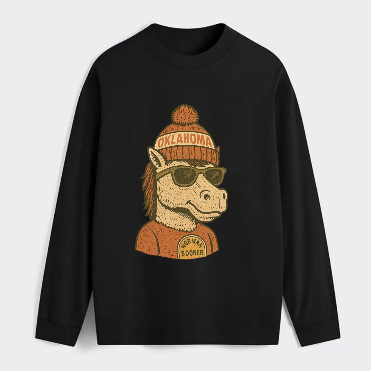 Norman Sooner Horse wearing Oklahoma bea - Classic Long Sleeve Shirt - Black