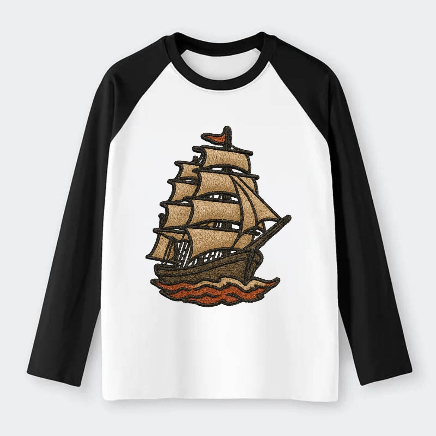 Sailing Ship  - Raglan Long Sleeve T-Shirt - Black