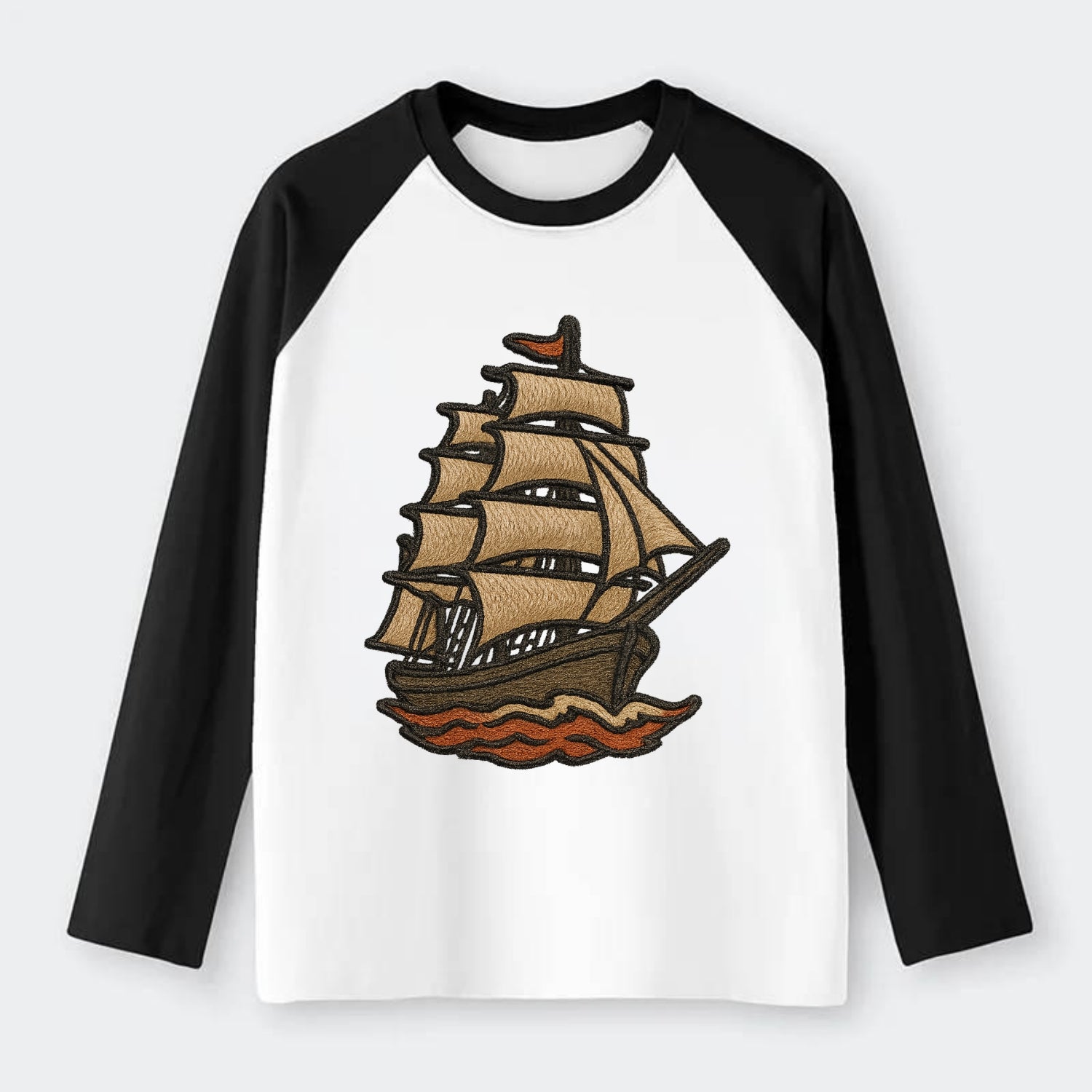 Sailing Ship  - Raglan Long Sleeve T-Shirt - Black