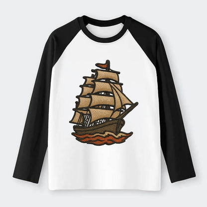 Sailing Ship  - Raglan Long Sleeve T-Shirt - Black