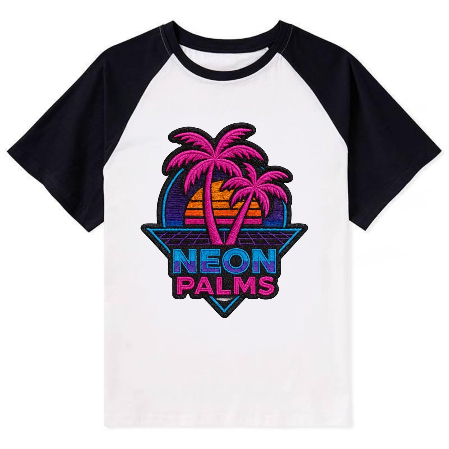 Neon Palms - Contrast Raglan T-shirt - Black