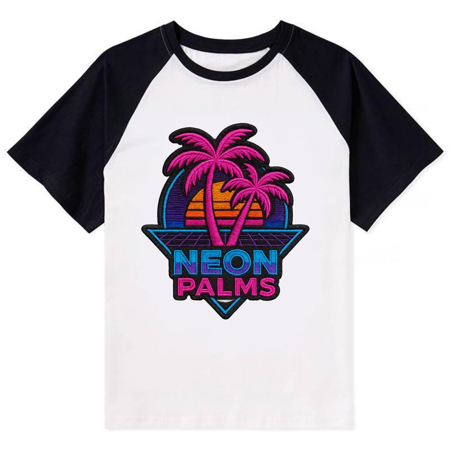 Neon Palms - Contrast Raglan T-shirt - Black