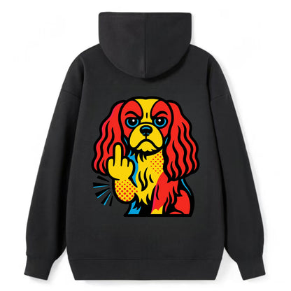 Cavalier King Charles Spaniel with long ears, regal paw giving finger - Classic Pullover Hoodie - Black