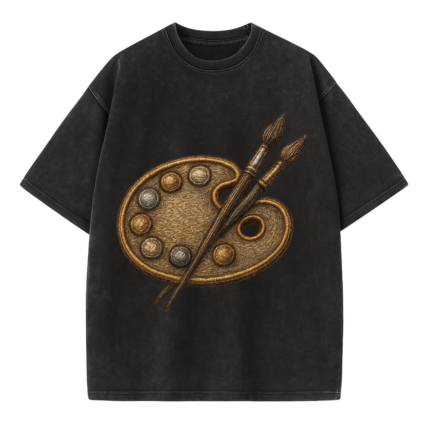 Artist palette with brushes - painter emblem - Vintage T-shirt - Black
