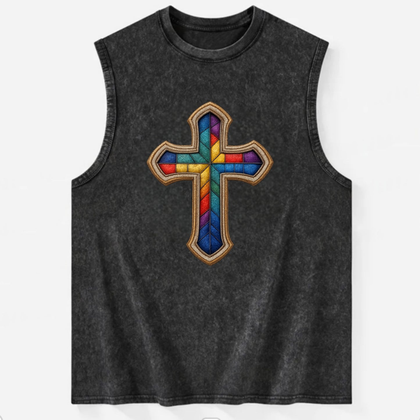 Stained Glass Cross  - Vintage Washed Tank - Black