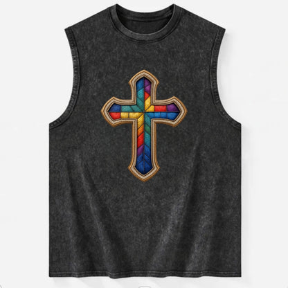 Stained Glass Cross  - Vintage Washed Tank - Black