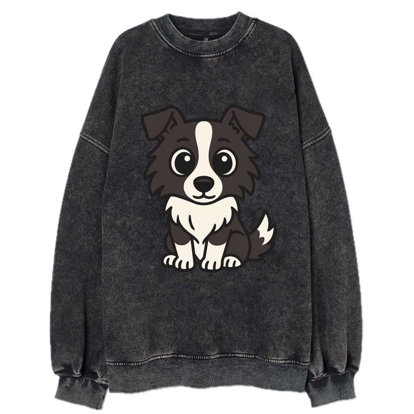 Border Collie - Intense stare sitting pose - Vintage Sweatshirt - Black