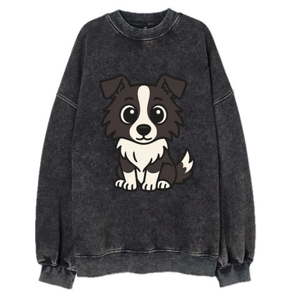 Border Collie - Intense stare sitting pose - Vintage Sweatshirt - Black