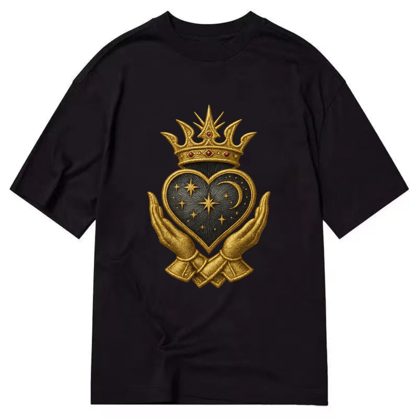Hammered bronze warrior crown anchoring a dark steel heart with shield-bearing - Classic T-shirt - Black
