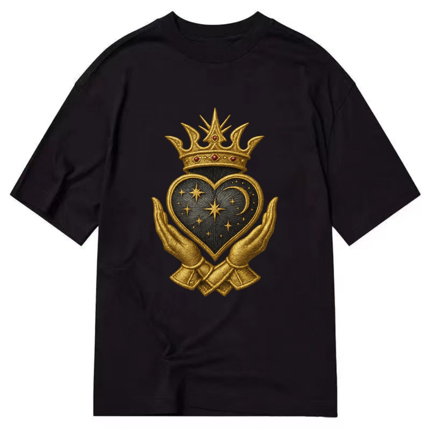 Hammered bronze warrior crown anchoring a dark steel heart with shield-bearing - Classic T-shirt - Black