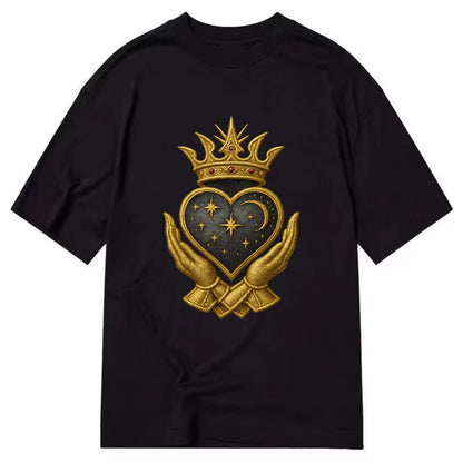 Hammered bronze warrior crown anchoring a dark steel heart with shield-bearing - Classic T-shirt - Black