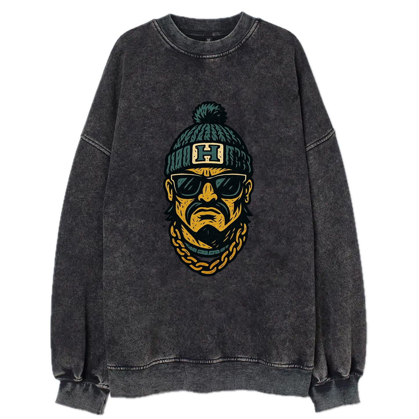 Honolulu Warrior wearing Hawaii beanie with H patch - Vintage Sweatshirt - Black