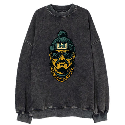 Honolulu Warrior wearing Hawaii beanie with H patch - Vintage Sweatshirt - Black