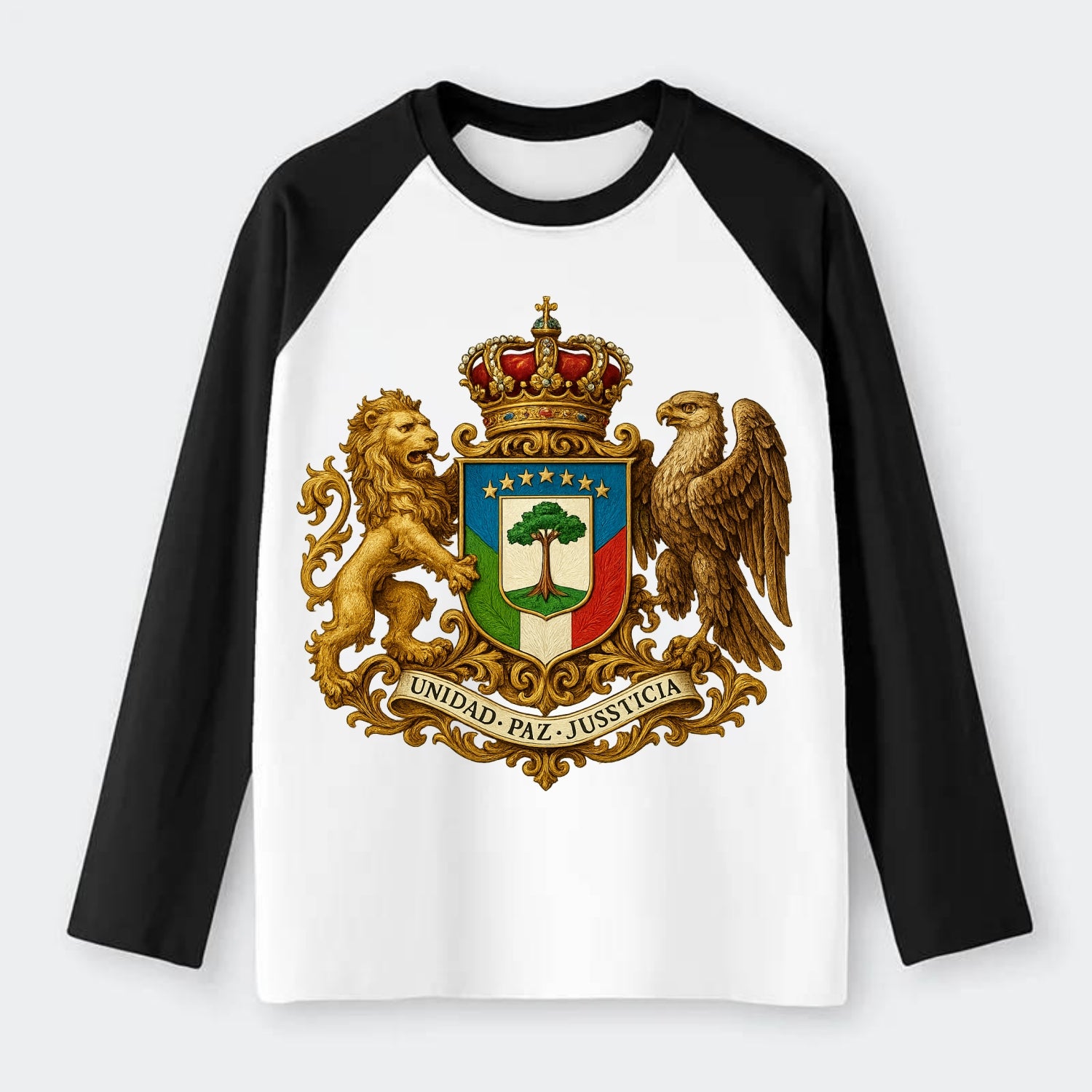 Equatorial Guinea Silk Cotton Tree Emblem - Raglan Long Sleeve T-Shirt - Black