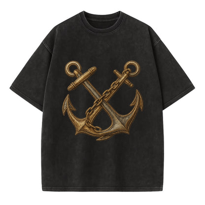 Crossed Anchors  - Vintage T-shirt - Black