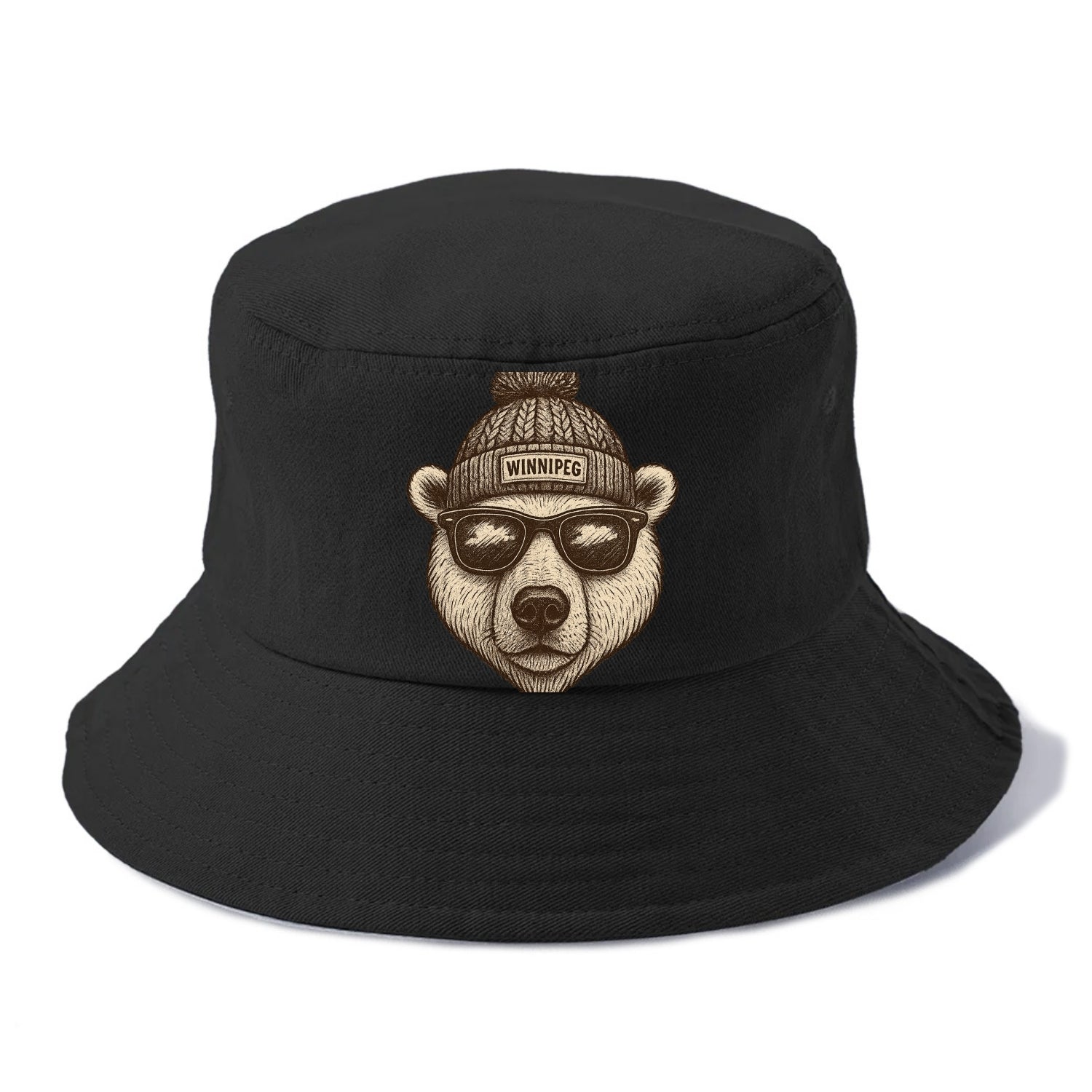 Winnipeg Polar Bear wearing Winnipeg beanie with pom pom and wayfarer sunglasses - Bucket Hat - Black