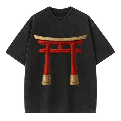 Japanese Torii Gate  - Vintage T-shirt - Black