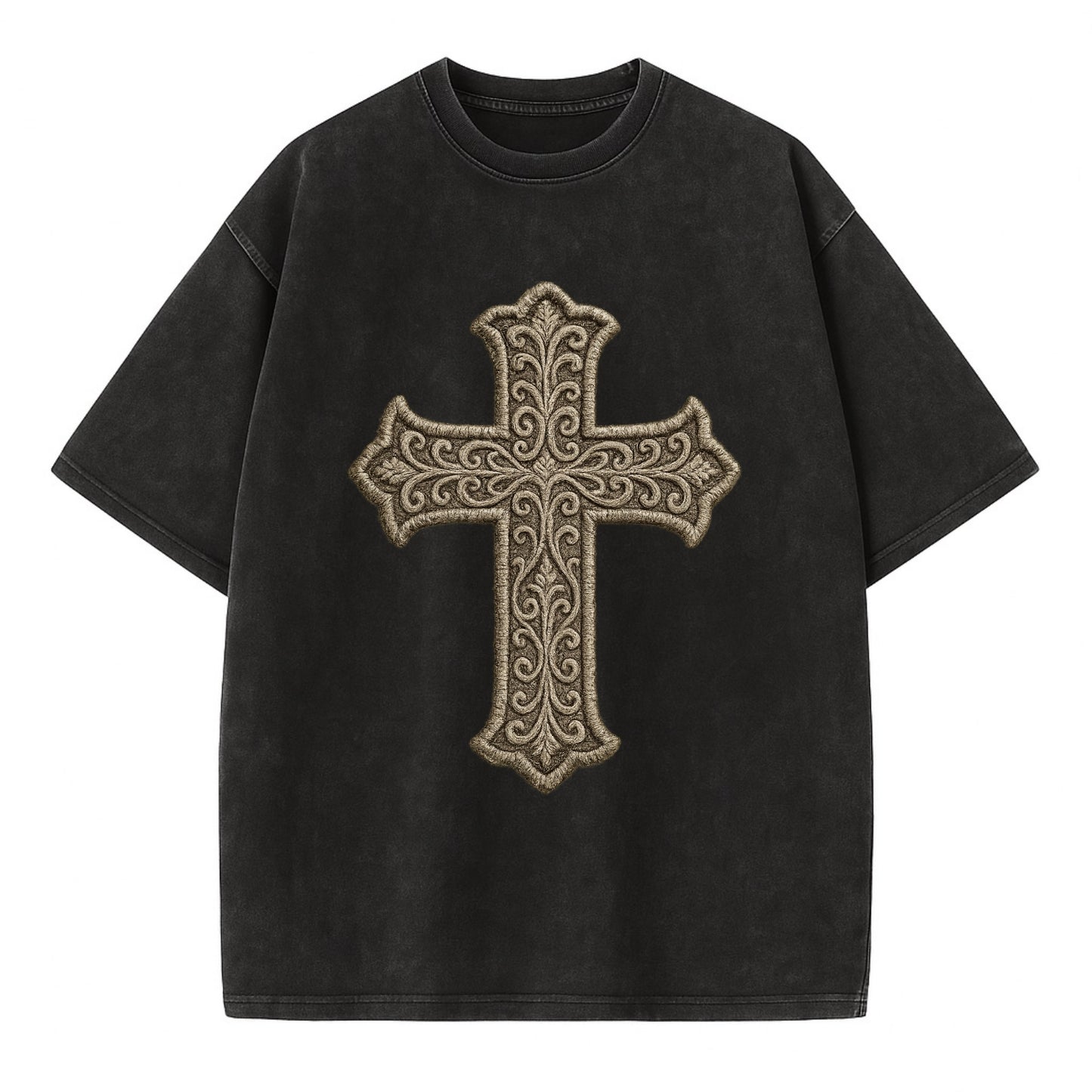 Filigree Cross  - Vintage T-shirt - Black