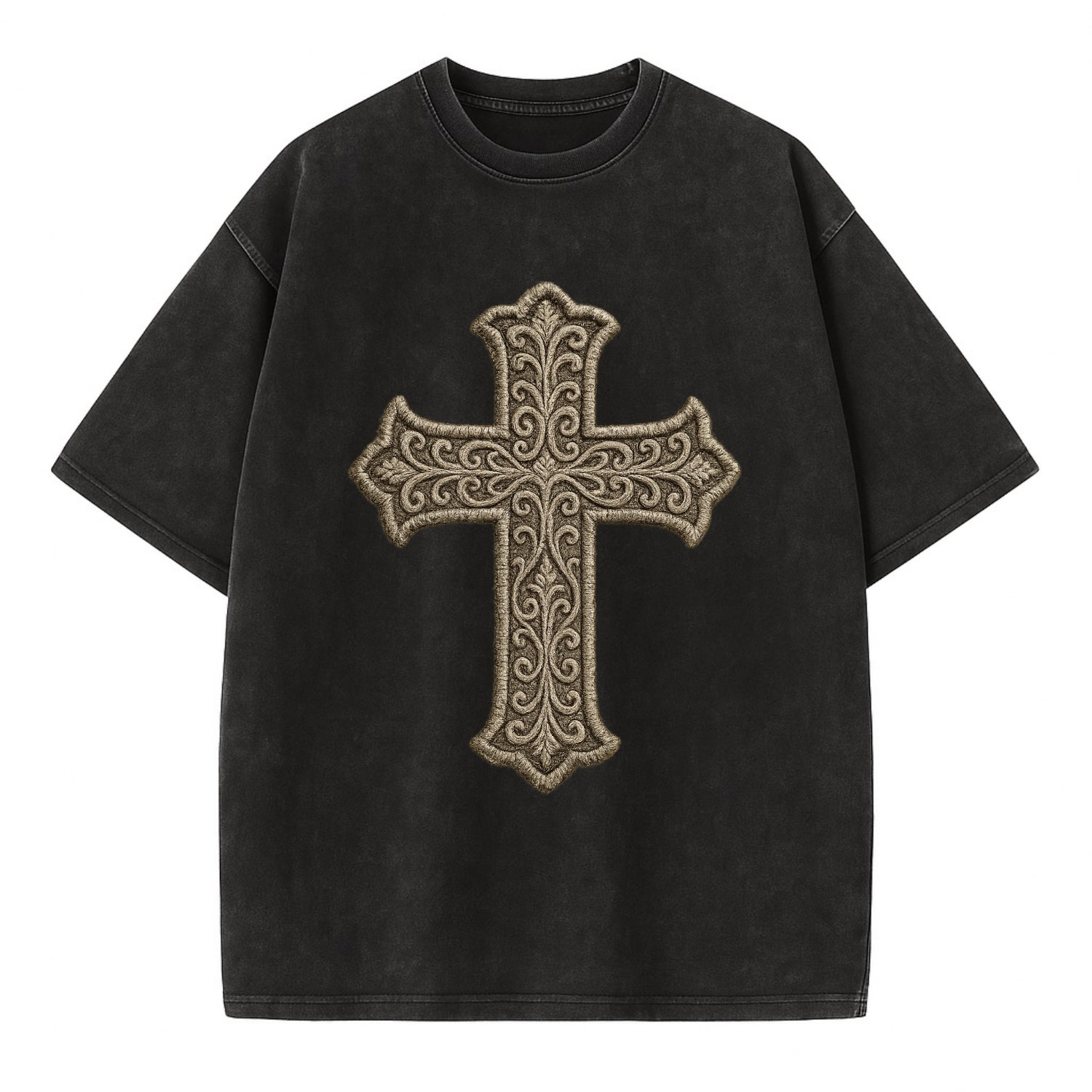 Filigree Cross  - Vintage T-shirt - Black