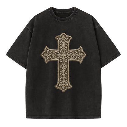 Filigree Cross  - Vintage T-shirt - Black