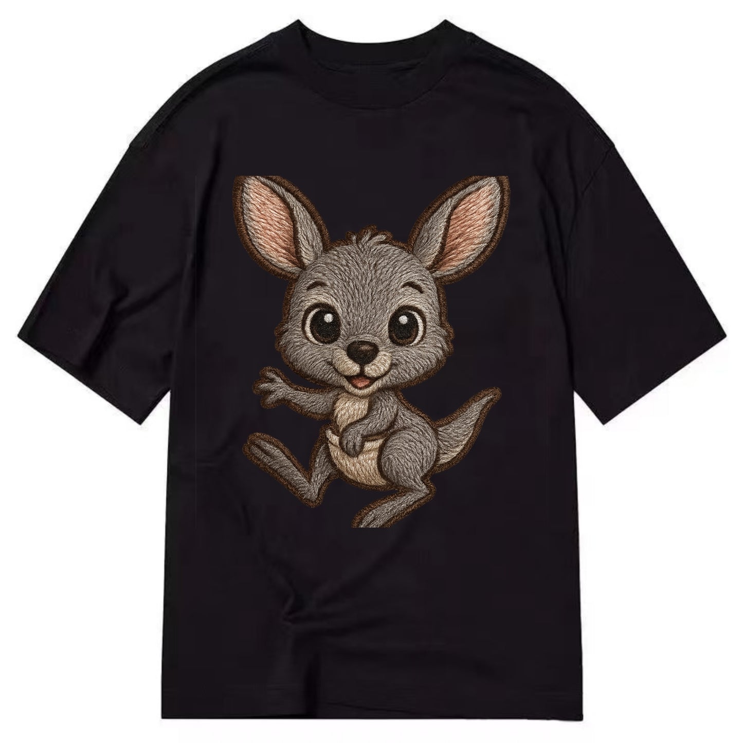 Baby Kangaroo Joey - gray fur, large ears, in pouch peek, bright eyes, - Classic T-shirt - Black