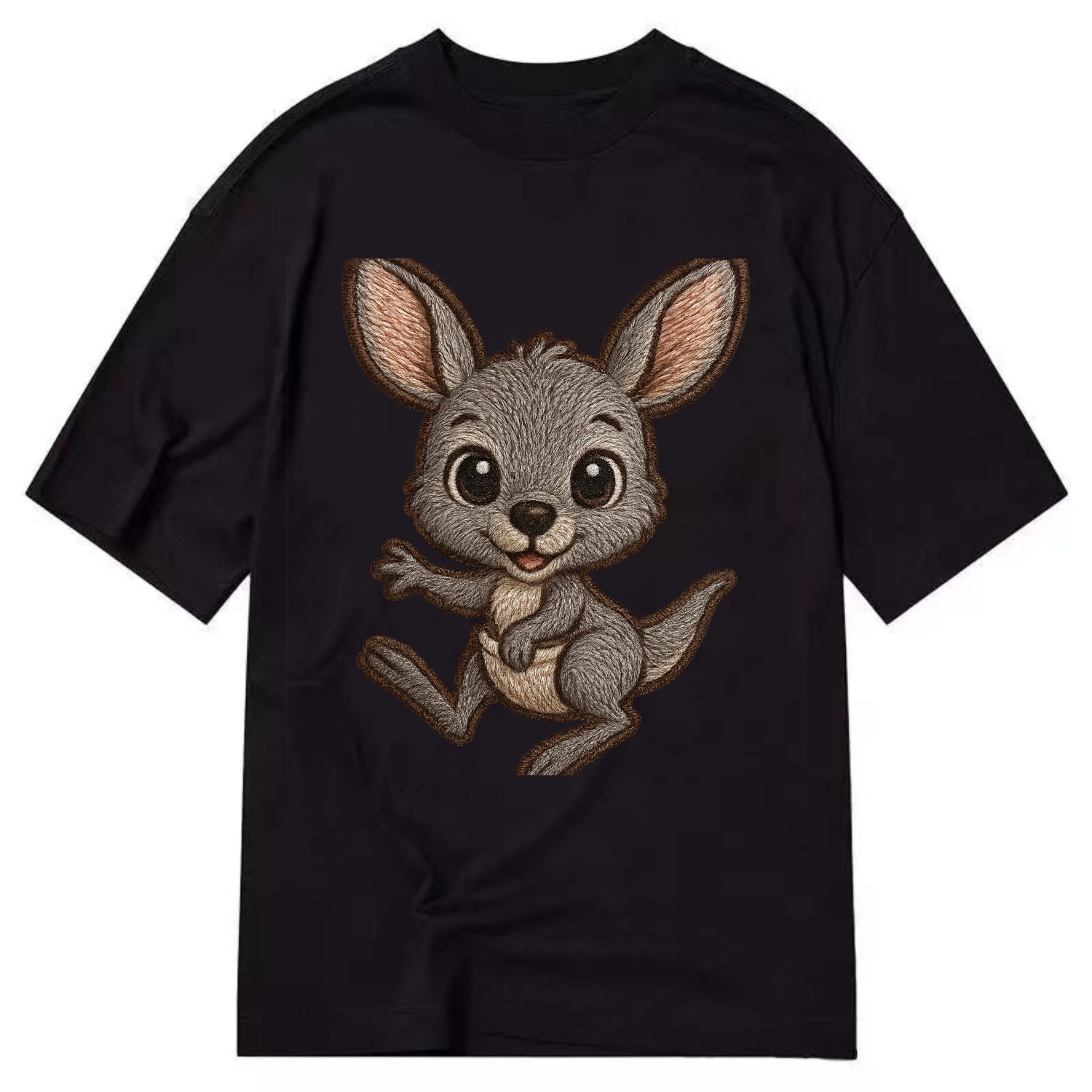 Baby Kangaroo Joey - gray fur, large ears, in pouch peek, bright eyes, - Classic T-shirt - Black