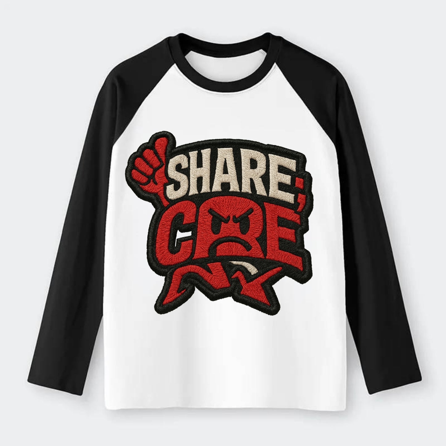 SHARE;CARE TOO MUCH Oversharer Green Hat - Raglan Long Sleeve T-Shirt - Black