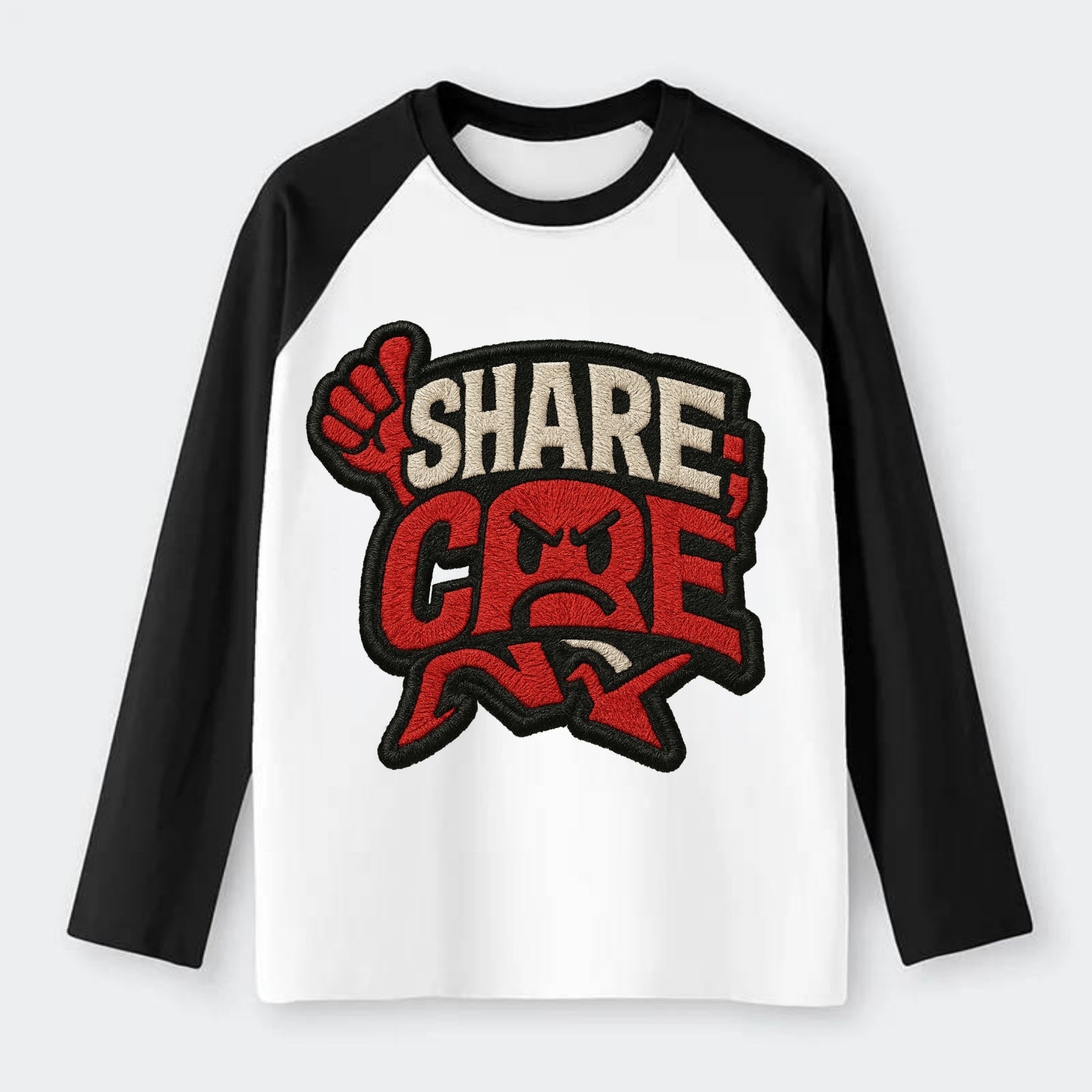 SHARE;CARE TOO MUCH Oversharer Green Hat - Raglan Long Sleeve T-Shirt - Black