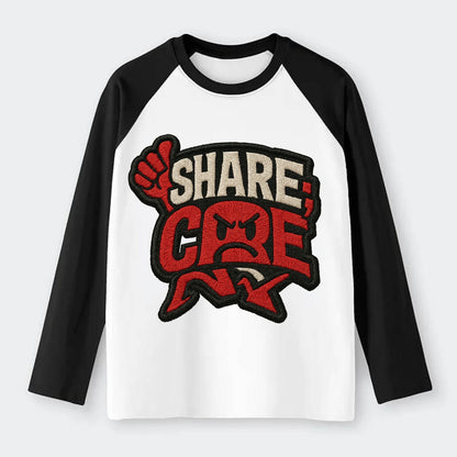 SHARE;CARE TOO MUCH Oversharer Green Hat - Raglan Long Sleeve T-Shirt - Black