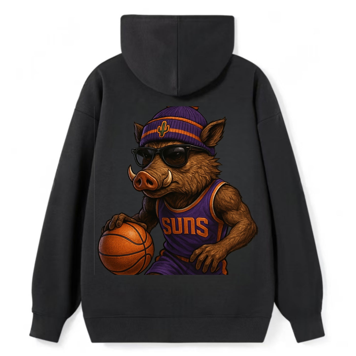Phoenix Javelina wearing Suns beanie with cactus patch and wayfarer - Classic Pullover Hoodie - Black