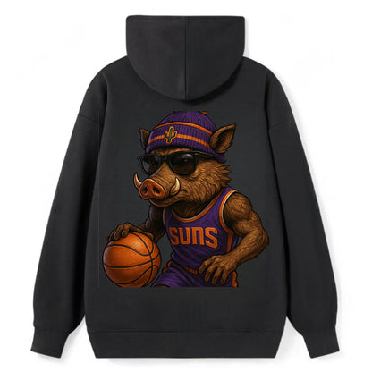 Phoenix Javelina wearing Suns beanie with cactus patch and wayfarer - Classic Pullover Hoodie - Black