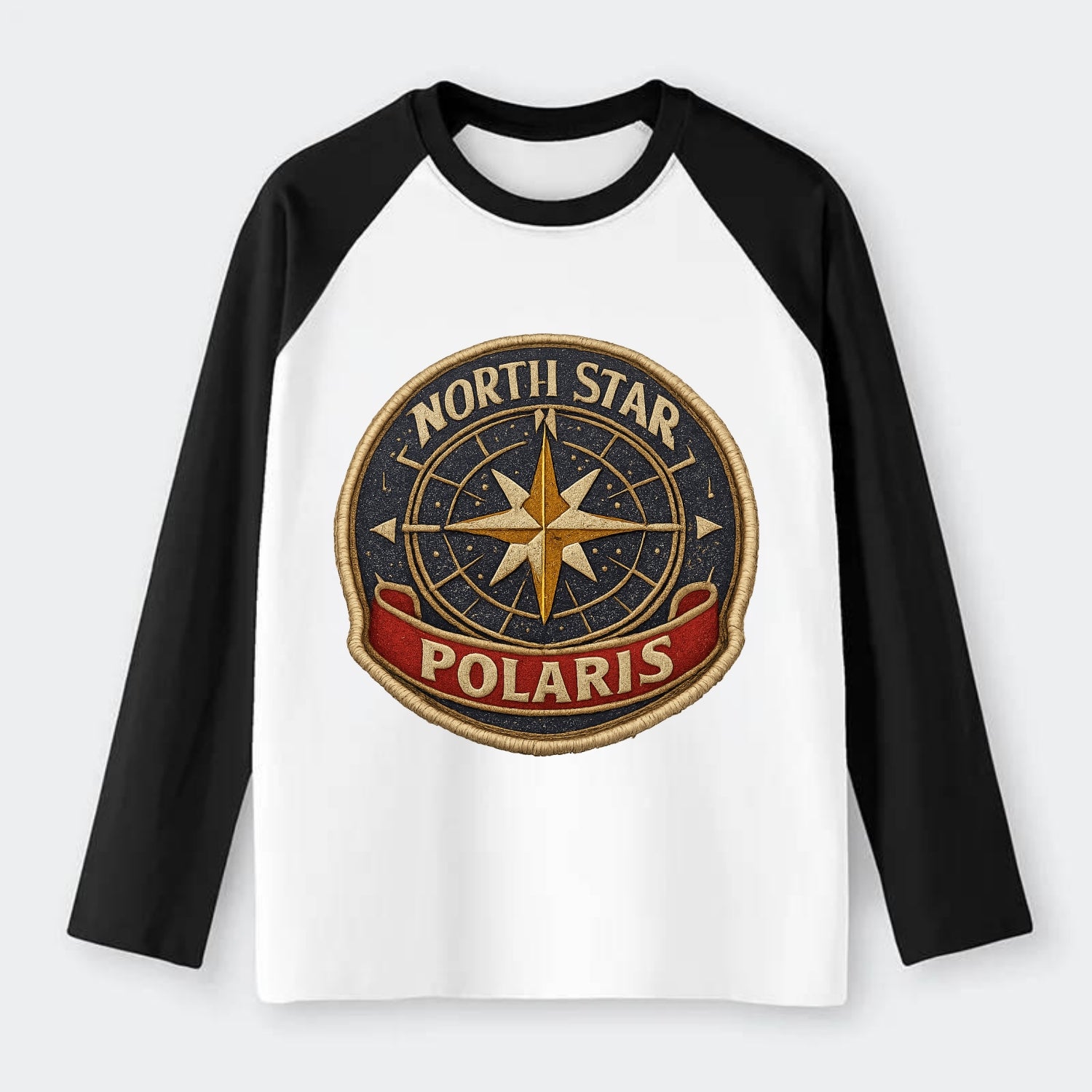 NORTH STAR POLARIS - guiding star in gold and white , navigation - Raglan Long Sleeve T-Shirt - Black