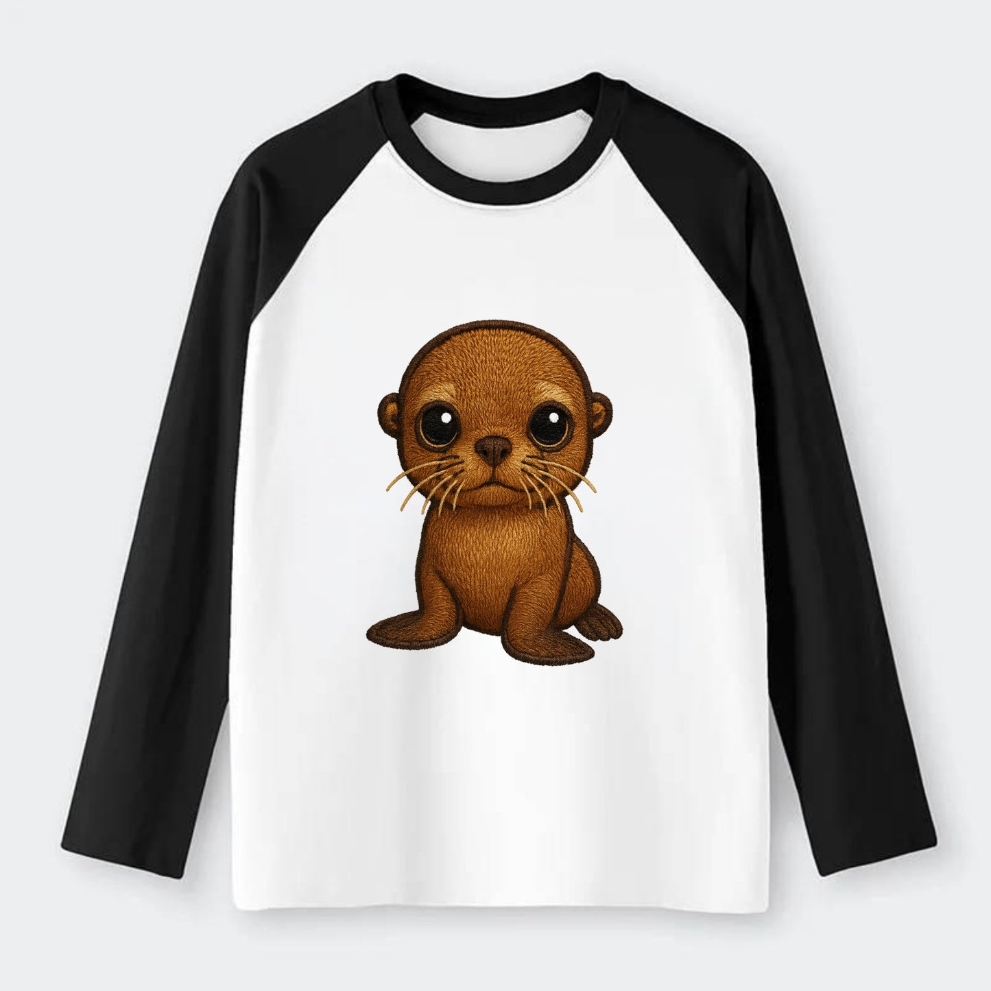 Baby California Sea Lion - golden brown, large expressive eyes, - Raglan Long Sleeve T-Shirt - Black