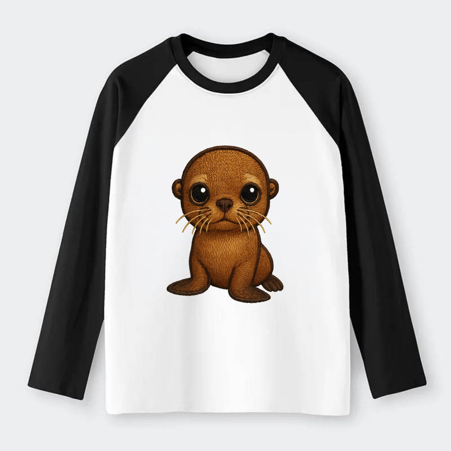 Baby California Sea Lion - golden brown, large expressive eyes, - Raglan Long Sleeve T-Shirt - Black