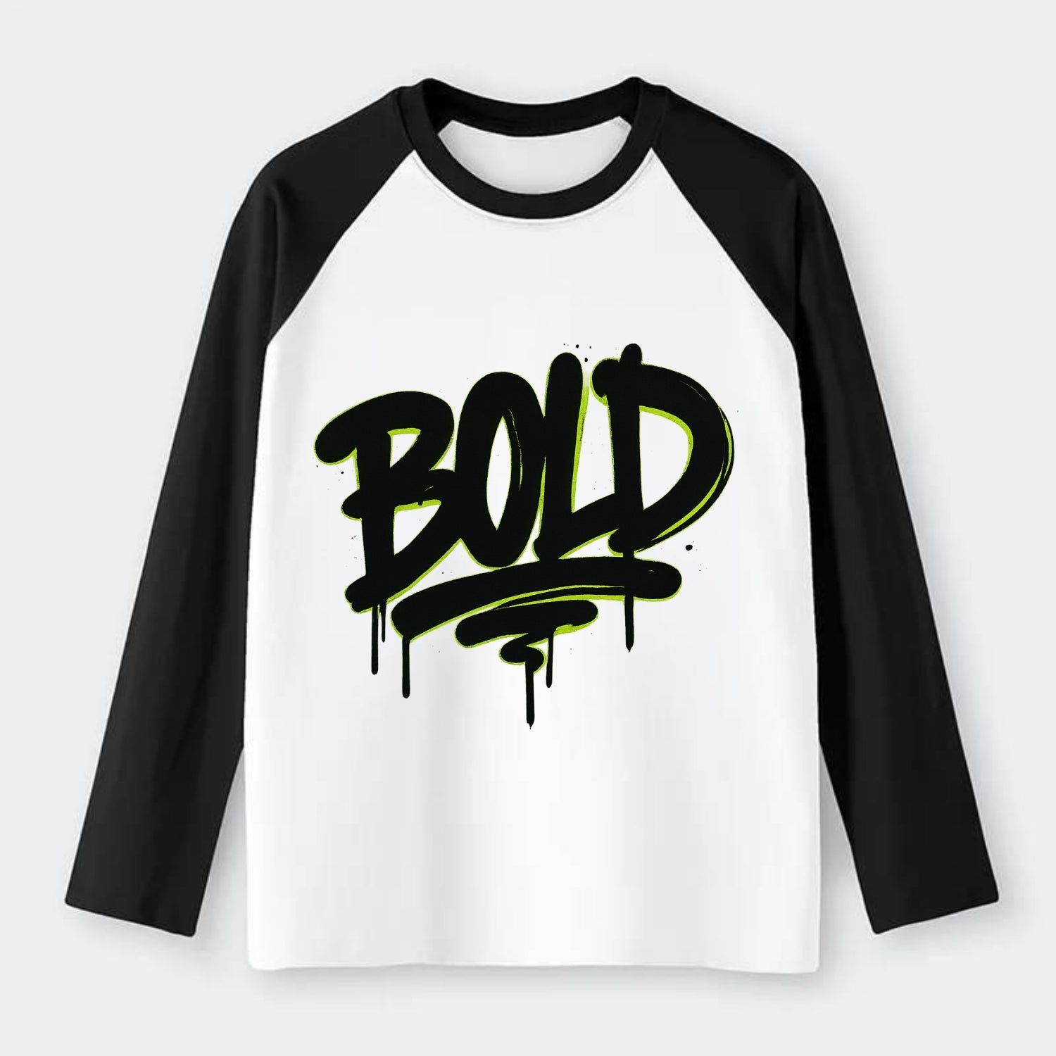 Bold typography design - "BOLD" - courageous, standing out - Raglan Long Sleeve T-Shirt - Black