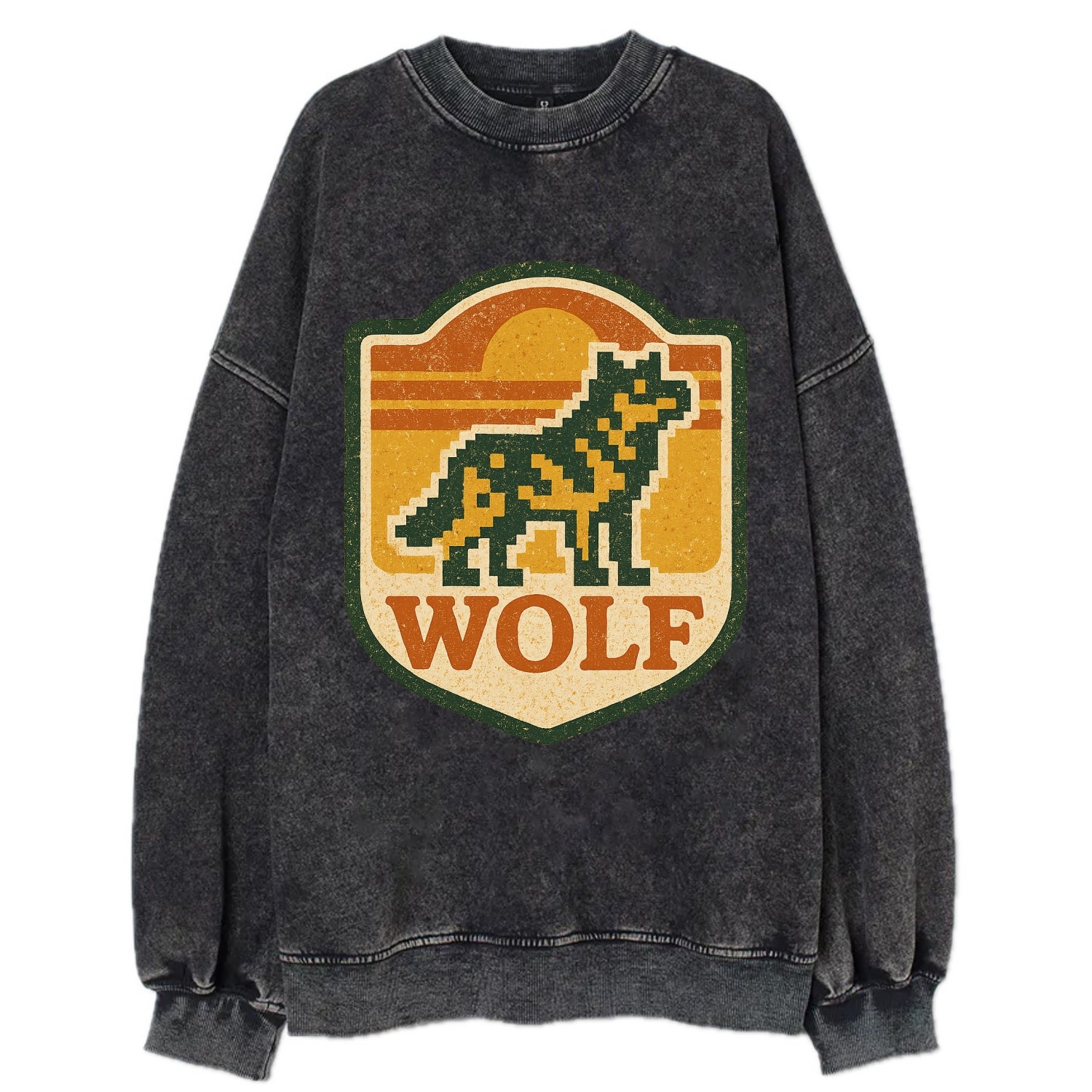 Digital Pixel Wolf  - Vintage Sweatshirt - Black