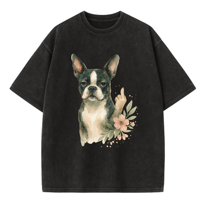 Boston Terrier with tuxedo markings, perky ears, paw up giving sass - Vintage T-shirt - Black