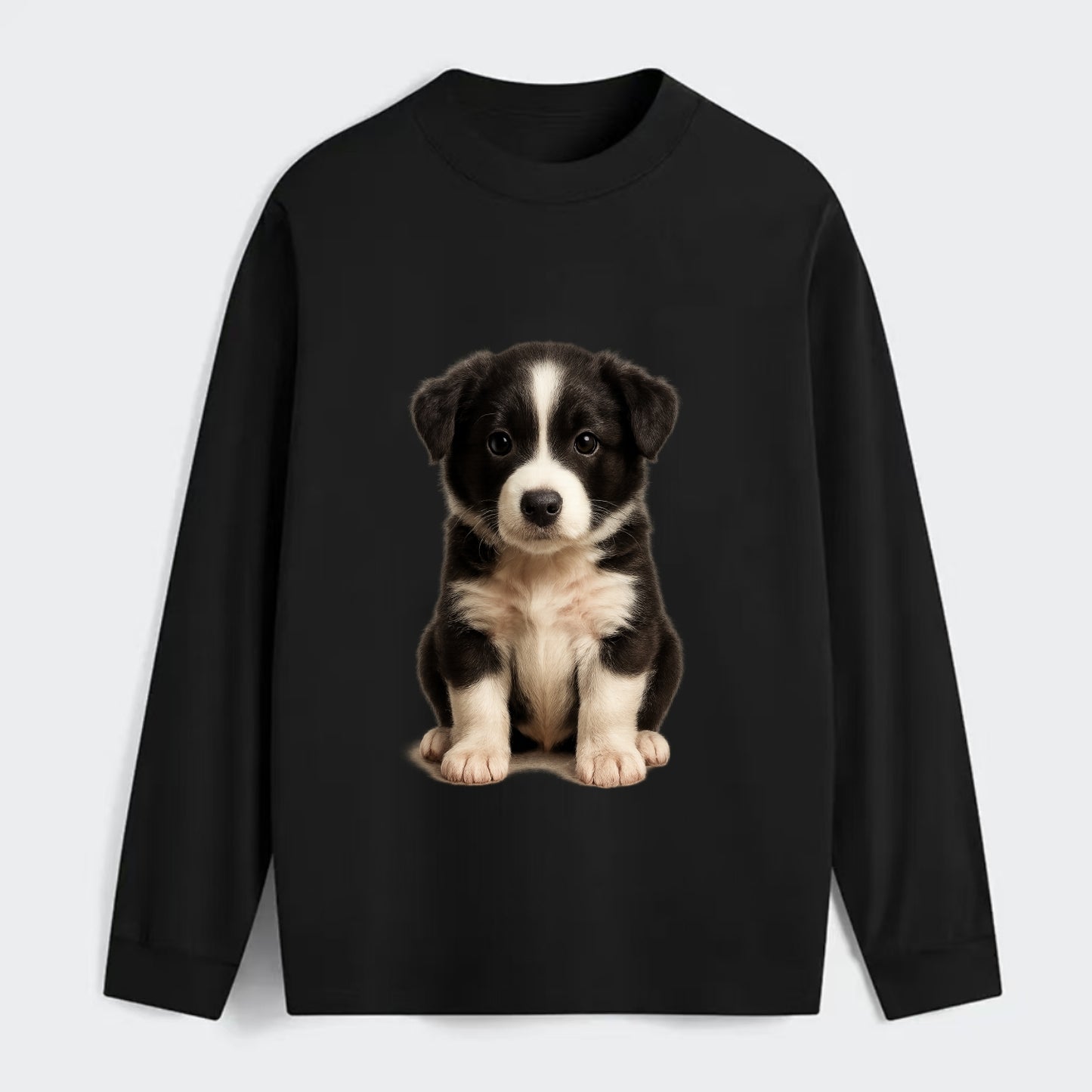 Baby Border Collie Puppy - black and white, intense smart eyes, - Classic Long Sleeve Shirt - Black