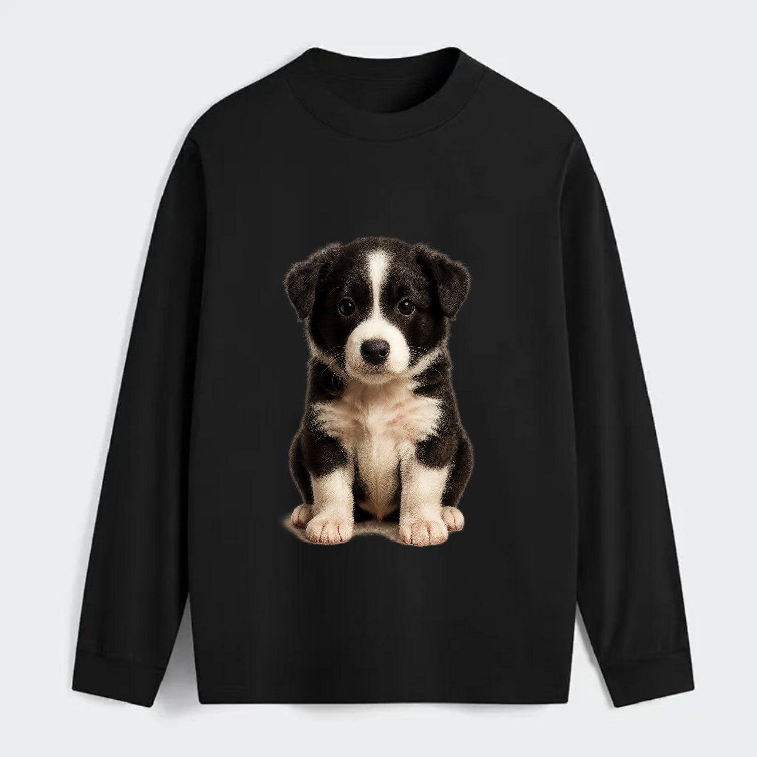 Baby Border Collie Puppy - black and white, intense smart eyes, - Classic Long Sleeve Shirt - Black