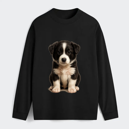 Baby Border Collie Puppy - black and white, intense smart eyes, - Classic Long Sleeve Shirt - Black