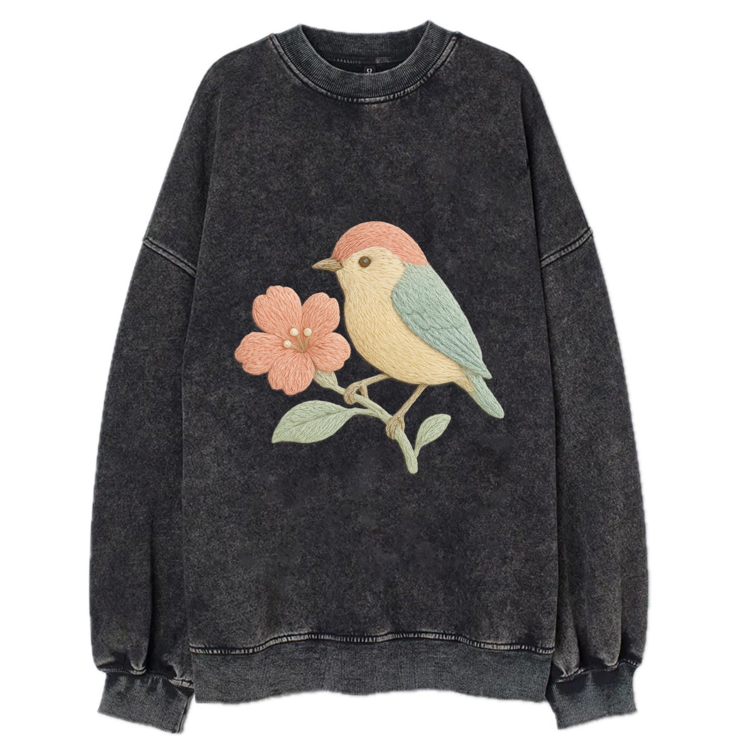 Peach Flowerpecker - Vintage Sweatshirt - Black