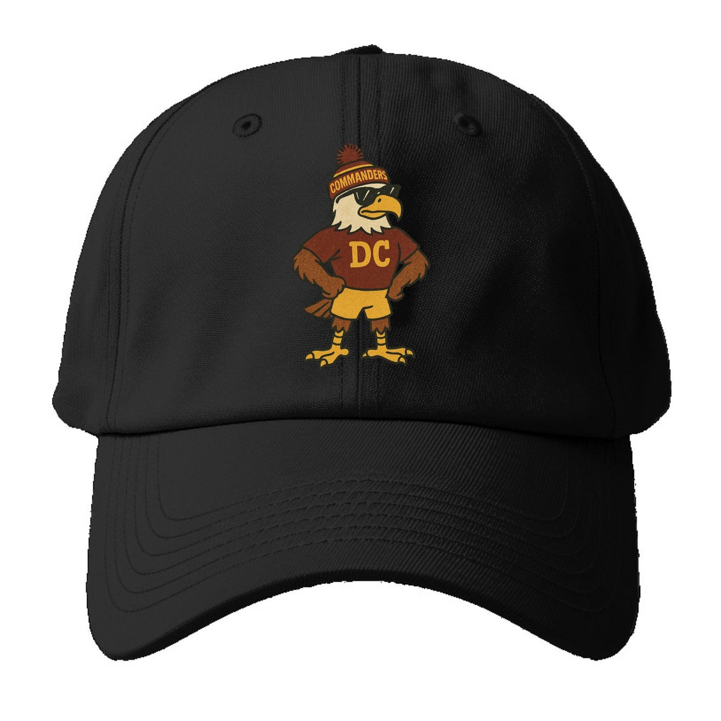 DC Eagle wearing Commanders burgundy and gold beanie with pom pom and wayfarer - Baseball Cap - Black