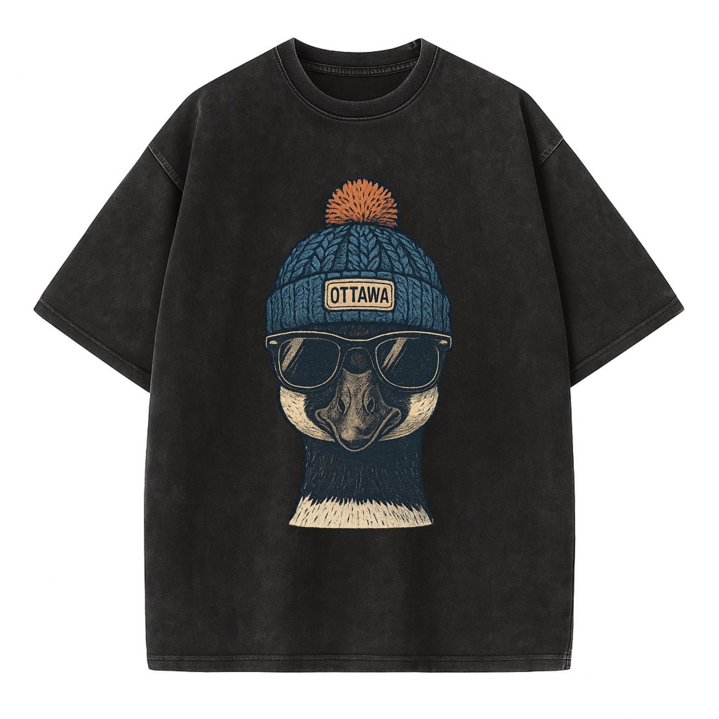 Ottawa Canadian Goose wearing Ottawa bea - Vintage T-shirt - Black