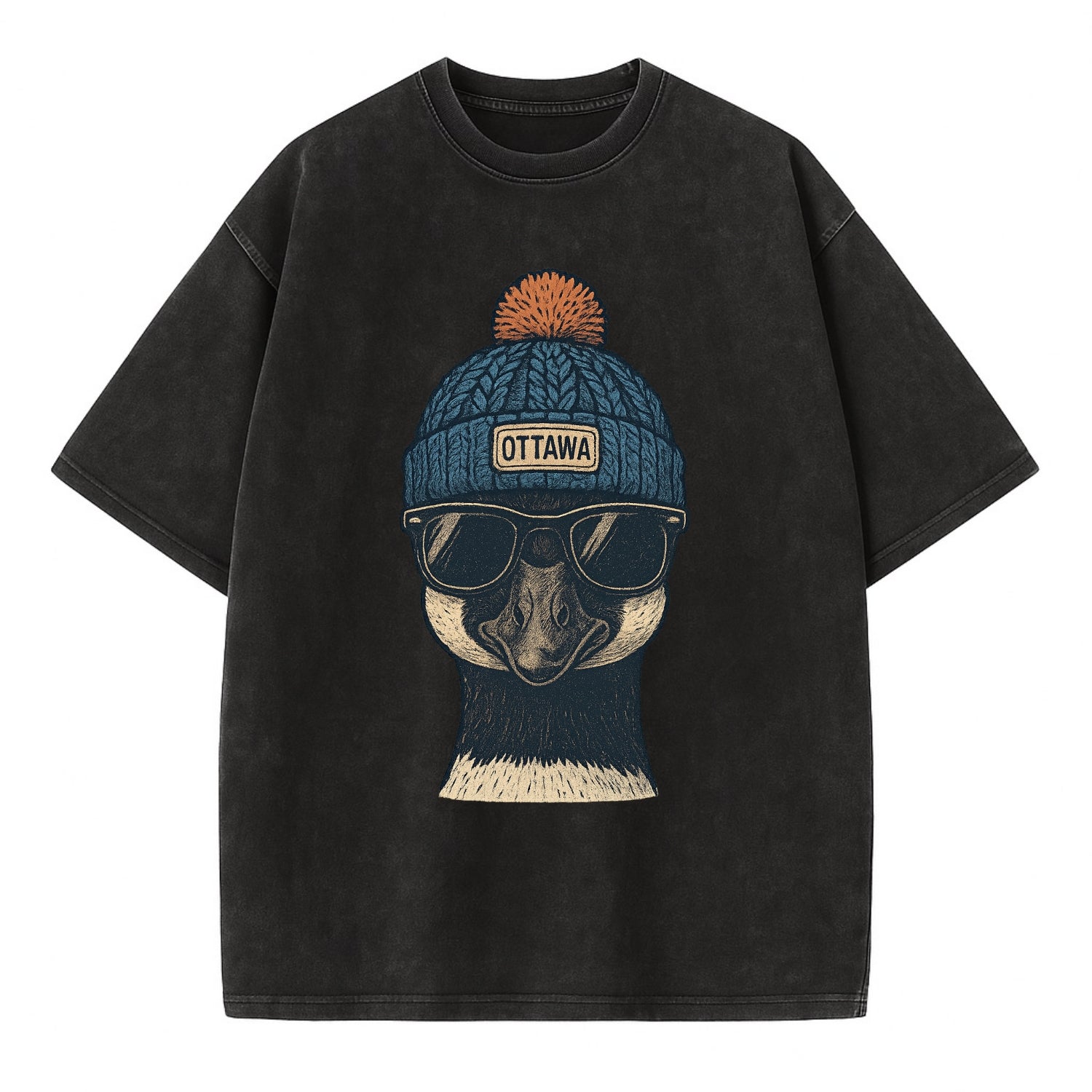 Ottawa Canadian Goose wearing Ottawa bea - Vintage T-shirt - Black