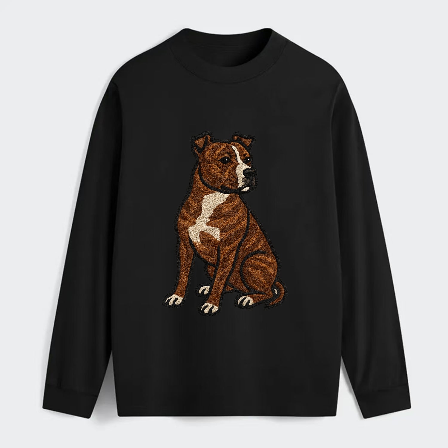 American Staffordshire Terrier - Brindle embroidered pose - Classic Long Sleeve Shirt - Black