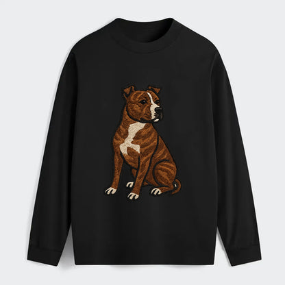 American Staffordshire Terrier - Brindle embroidered pose - Classic Long Sleeve Shirt - Black