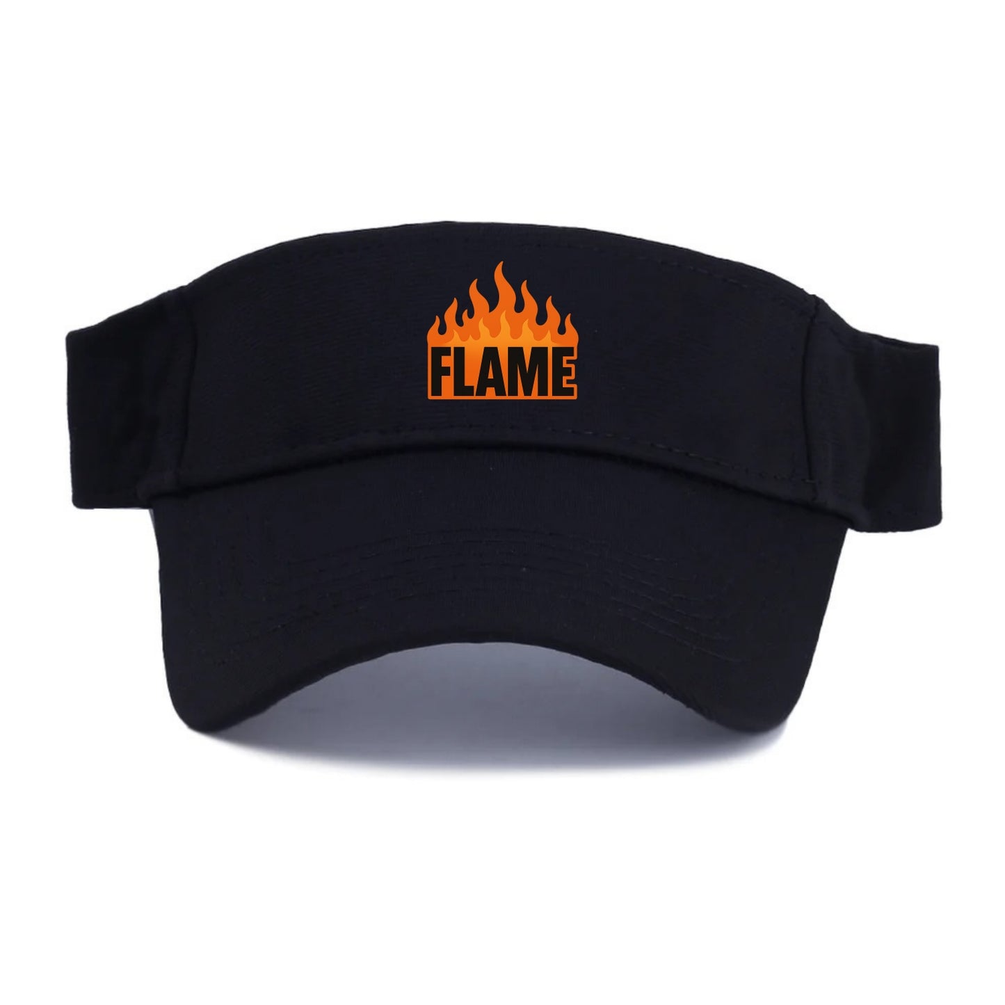 Bold typography design - "FLAME" - burning bright, passionate - Visor - Black
